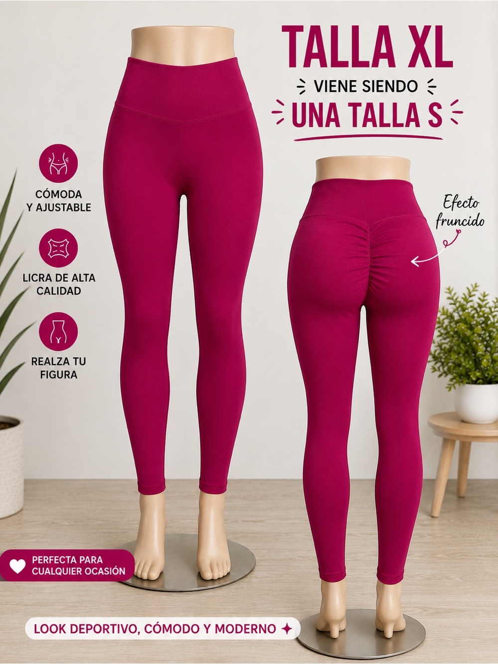 High-Waist Scrunch Butt Leggings - Magenta